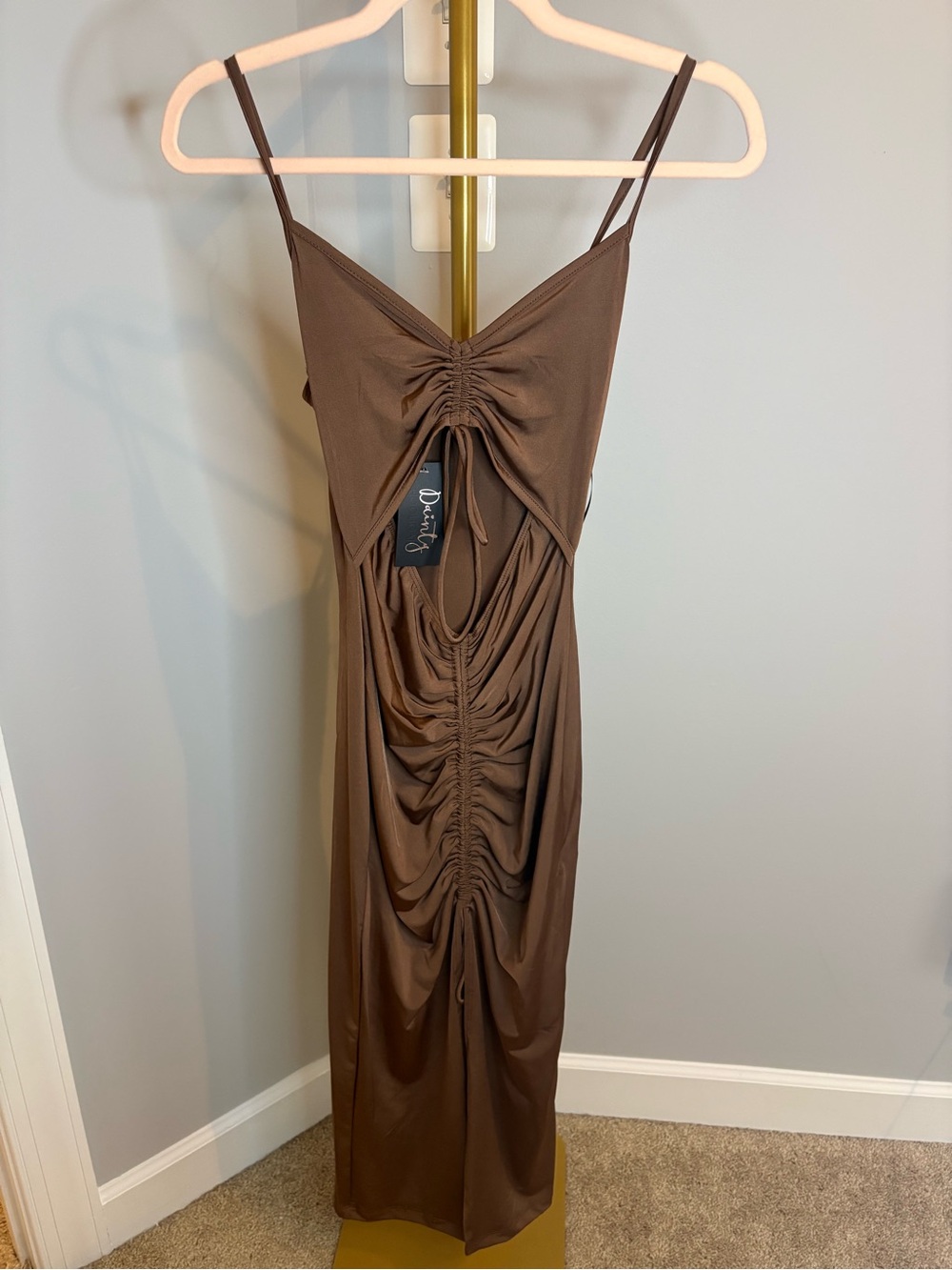 Lovely Day Brown Ruched Slip Dress